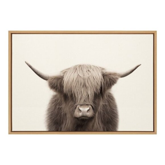 Kate & Laurel "Sylvie Hey Dude" Highland Cow 23" x 33" Framed Canvas - Picture 1 of 6